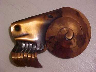 Rebajes Modernist Copper Deco Ram Head Brooch - image 1