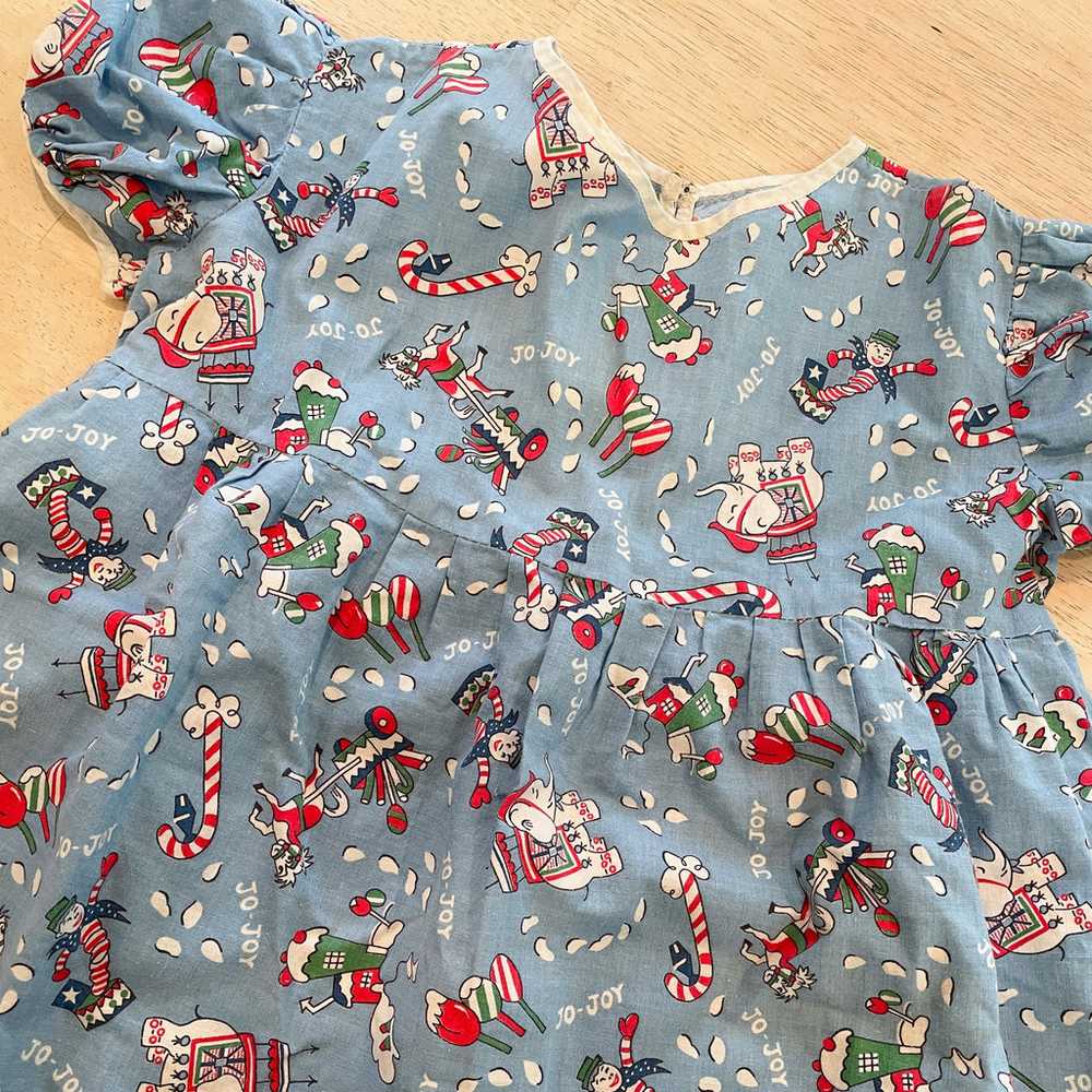 Vintage 50s Little Girls Christmas Dress, Novelty… - image 3