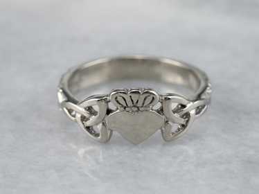 White Gold Claddagh Celtic Knot Ring - image 1