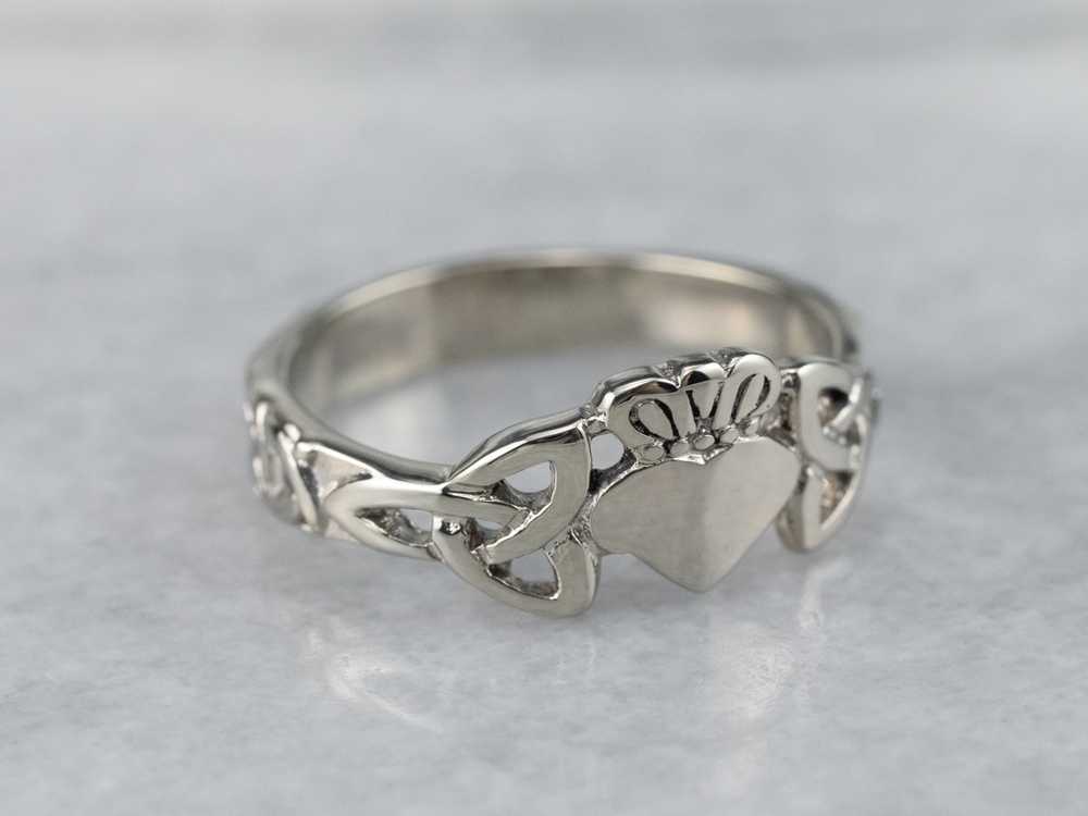 White Gold Claddagh Celtic Knot Ring - image 2
