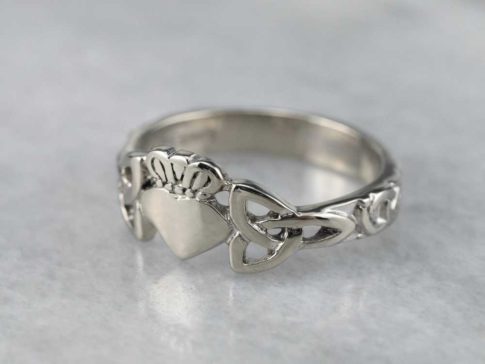 White Gold Claddagh Celtic Knot Ring - image 3