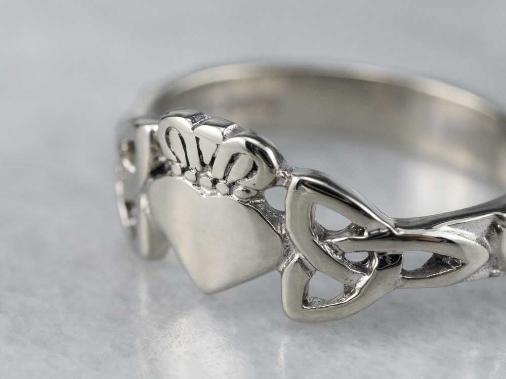 White Gold Claddagh Celtic Knot Ring - image 6