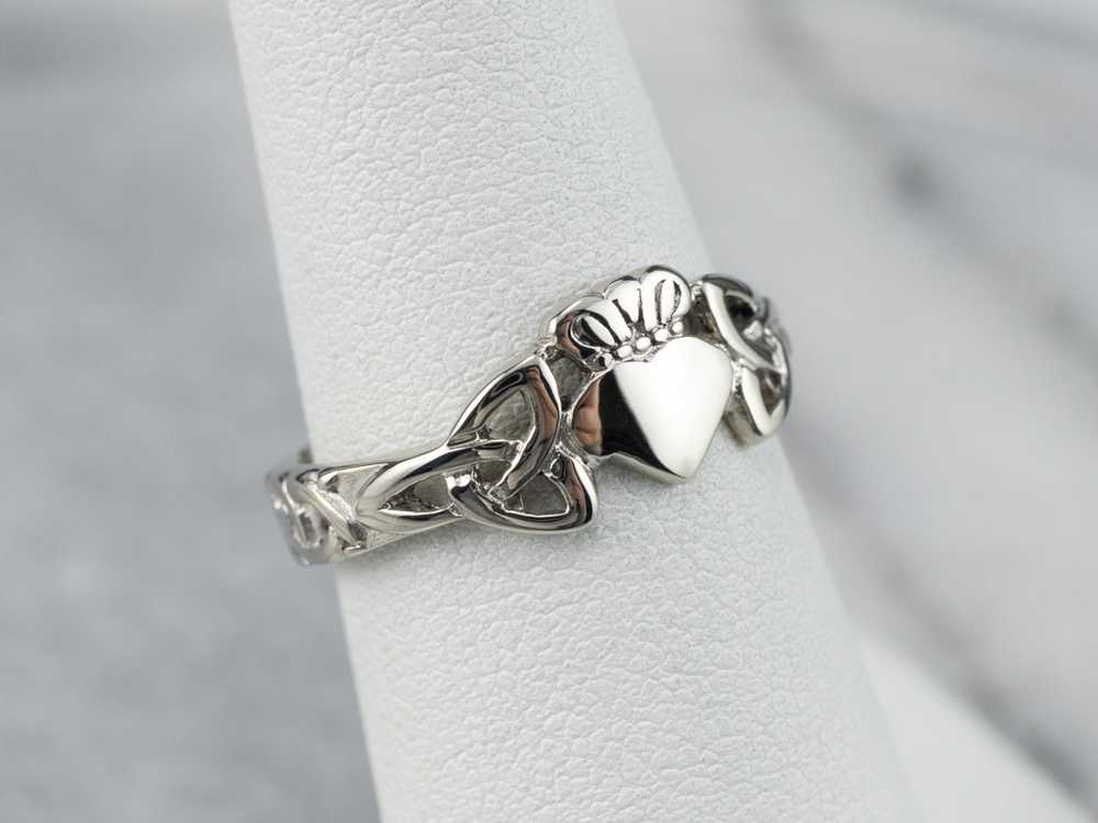 White Gold Claddagh Celtic Knot Ring - image 7
