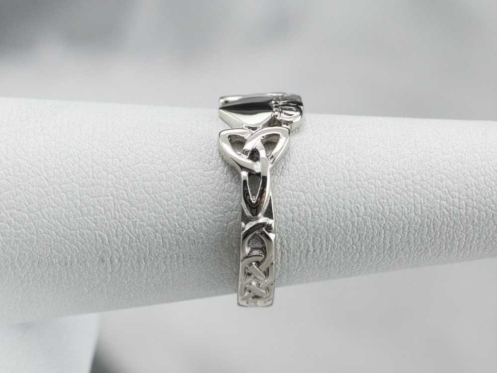 White Gold Claddagh Celtic Knot Ring - image 9