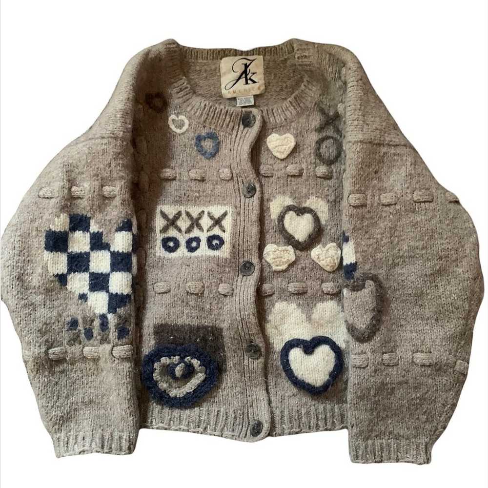 Vintage knit wool heart sweater - image 1