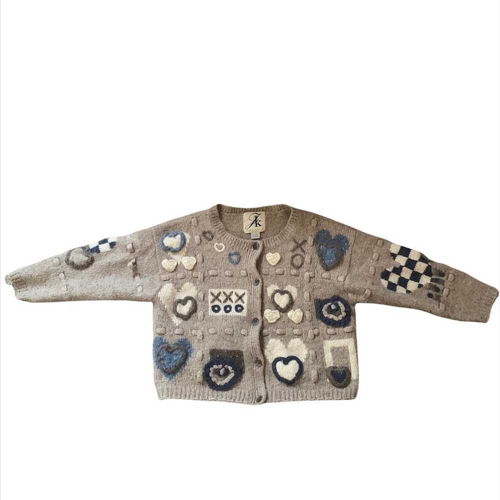 Vintage knit wool heart sweater - image 2