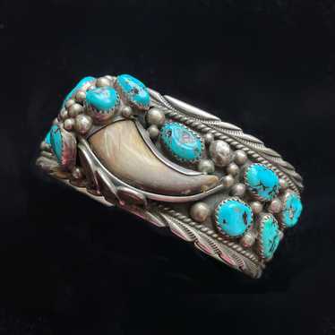 James Shay Navajo Sterling Turquoise Bracelet + Fa