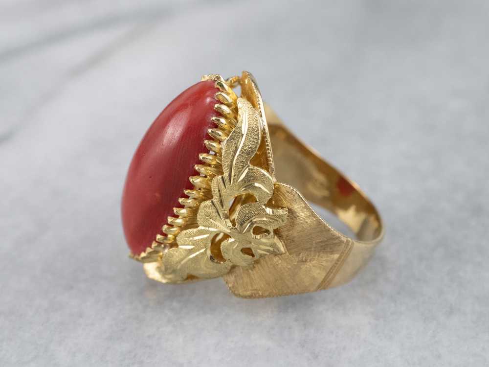 Ornate Coral 18K Gold Statement Ring - image 4