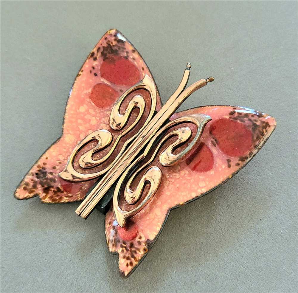 Matisse Enameled Copper Butterfly Brooch and Earr… - image 3