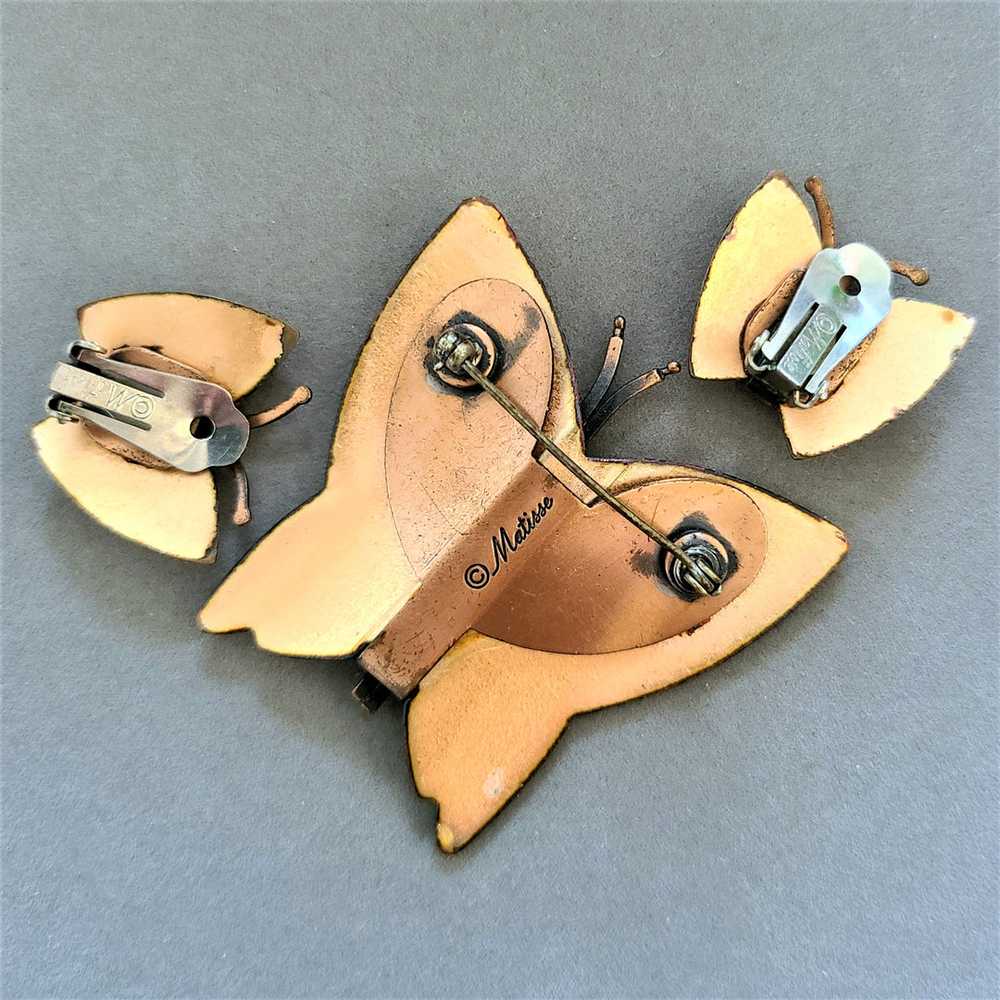 Matisse Enameled Copper Butterfly Brooch and Earr… - image 4