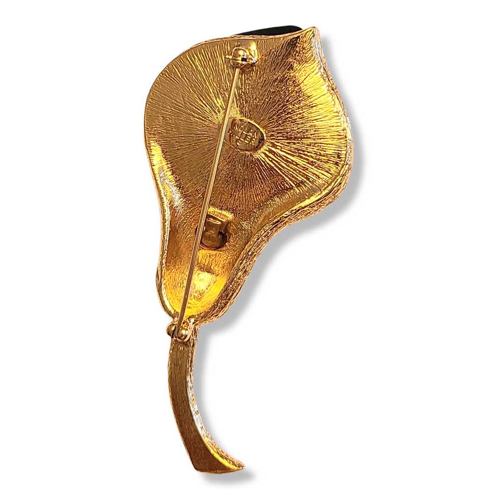 Nolan Miller Anthurium Brooch - Goldtone and Pavé… - image 6