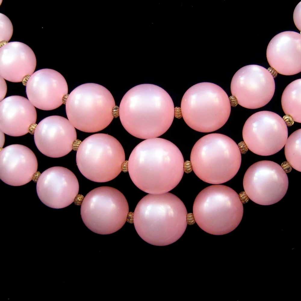 Pink Moonglow Lucite Triple-Strand Necklace with … - image 4