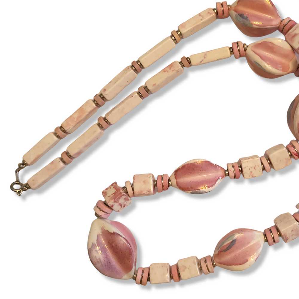 Vintage Ceramic Chunky Beaded Necklace with Earri… - image 5