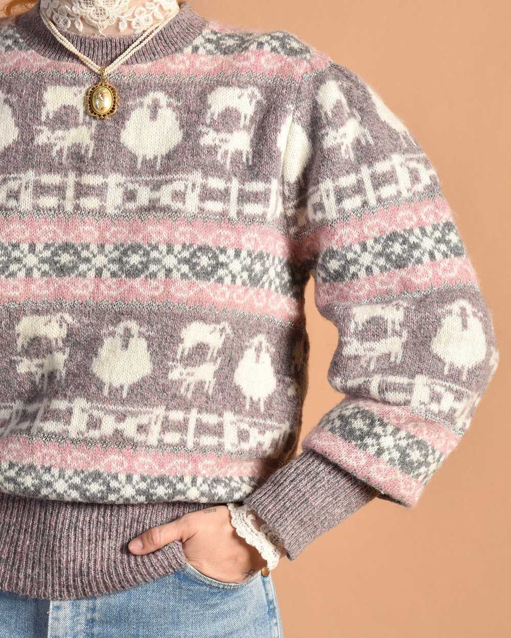 Dorian 1980s Sparkly Wool Sheep Sweater - image 3