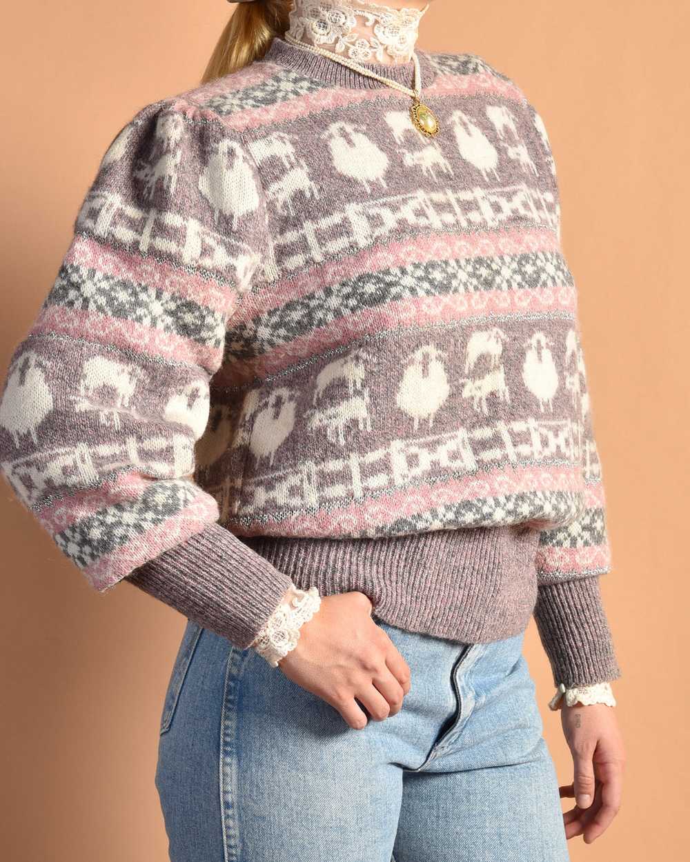 Dorian 1980s Sparkly Wool Sheep Sweater - image 4