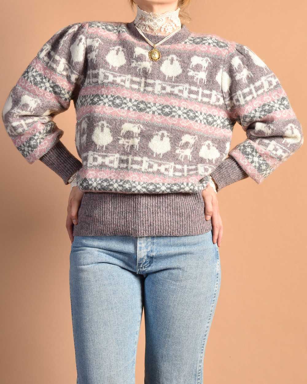Dorian 1980s Sparkly Wool Sheep Sweater - image 5