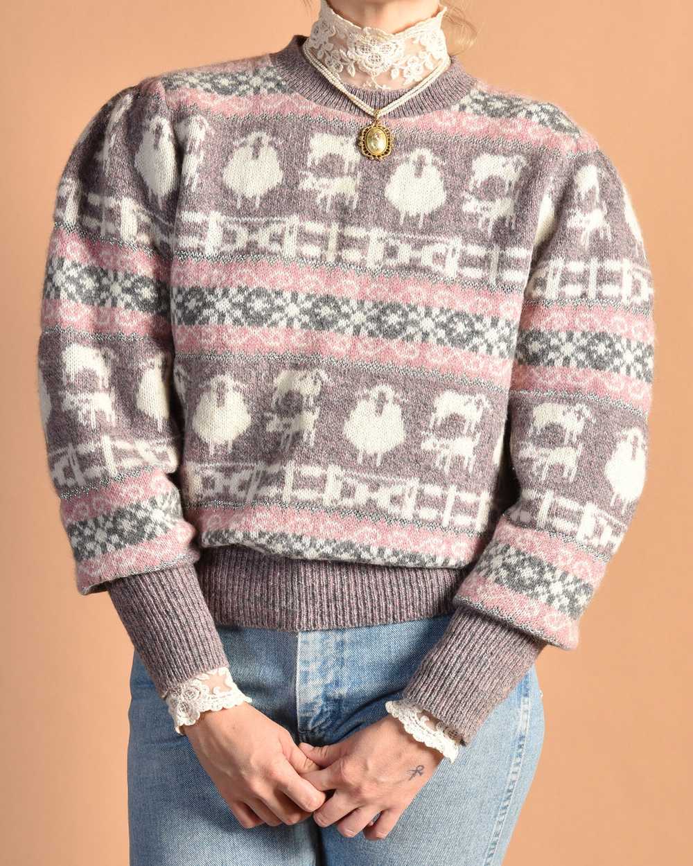 Dorian 1980s Sparkly Wool Sheep Sweater - image 7