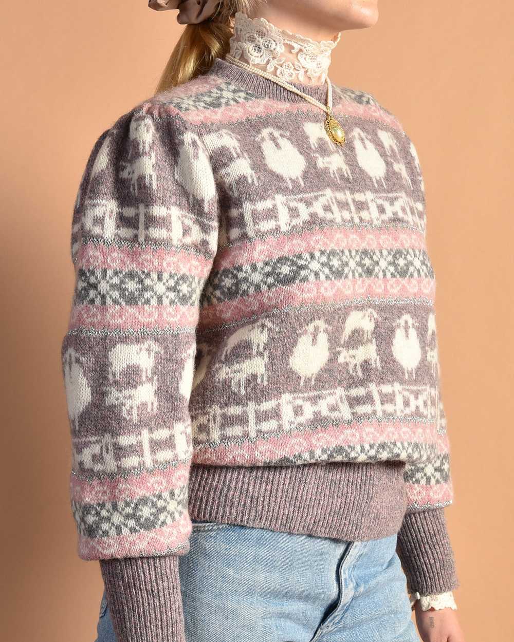 Dorian 1980s Sparkly Wool Sheep Sweater - image 8