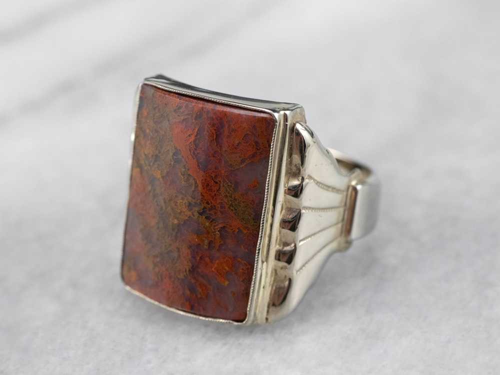 Antique Carnelian Moss Agate Ring - image 2