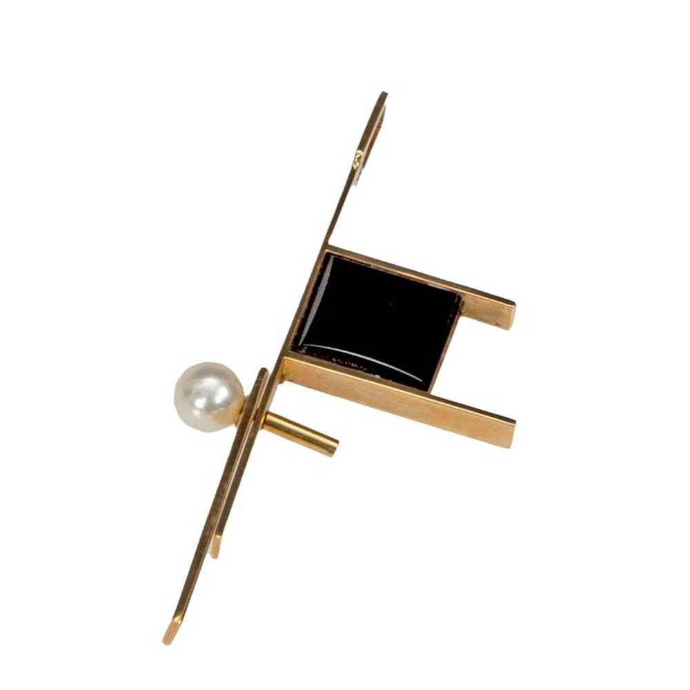 Betty Cooke Modernist 14K Gold Onyx and Pearl Pen… - image 3