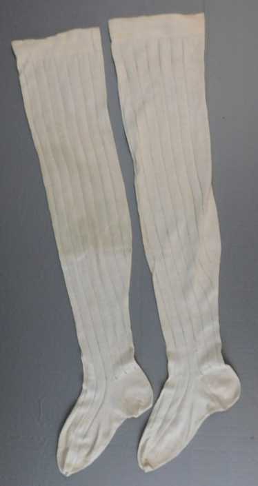 Antique 1900s Edwardian Ivory Cotton Stockings wi… - image 1