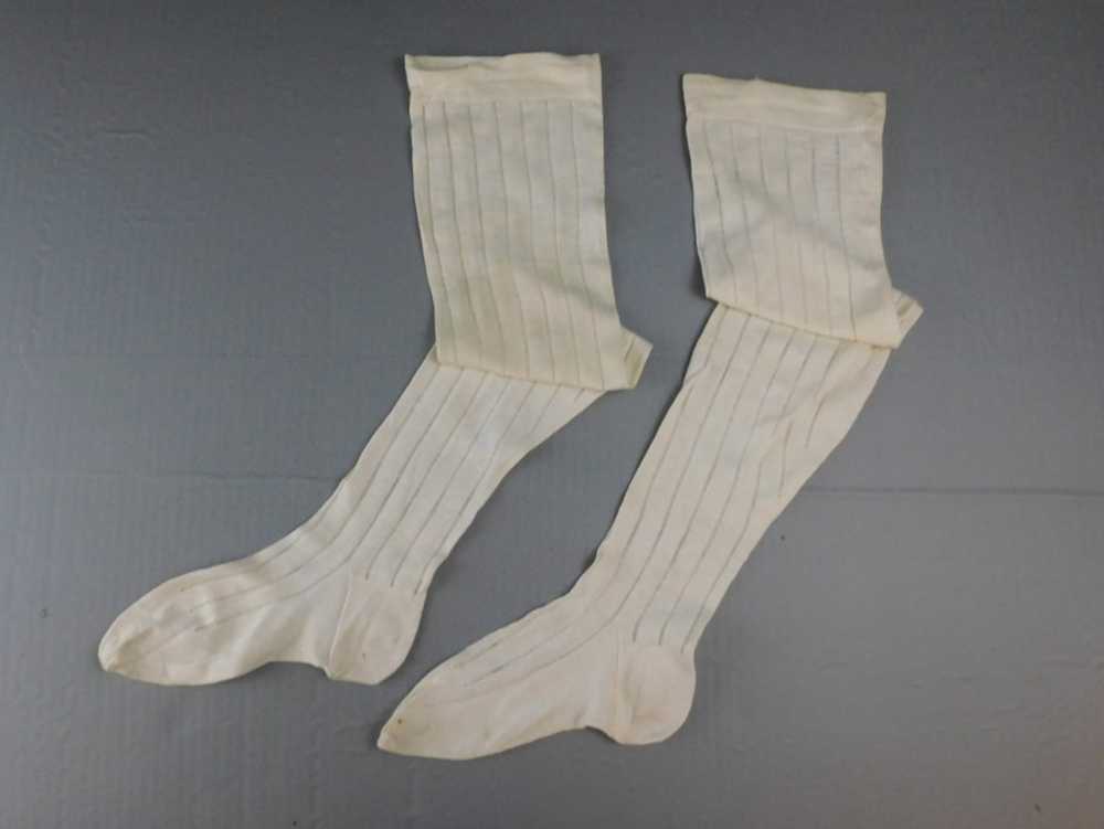 Antique 1900s Edwardian Ivory Cotton Stockings wi… - image 2