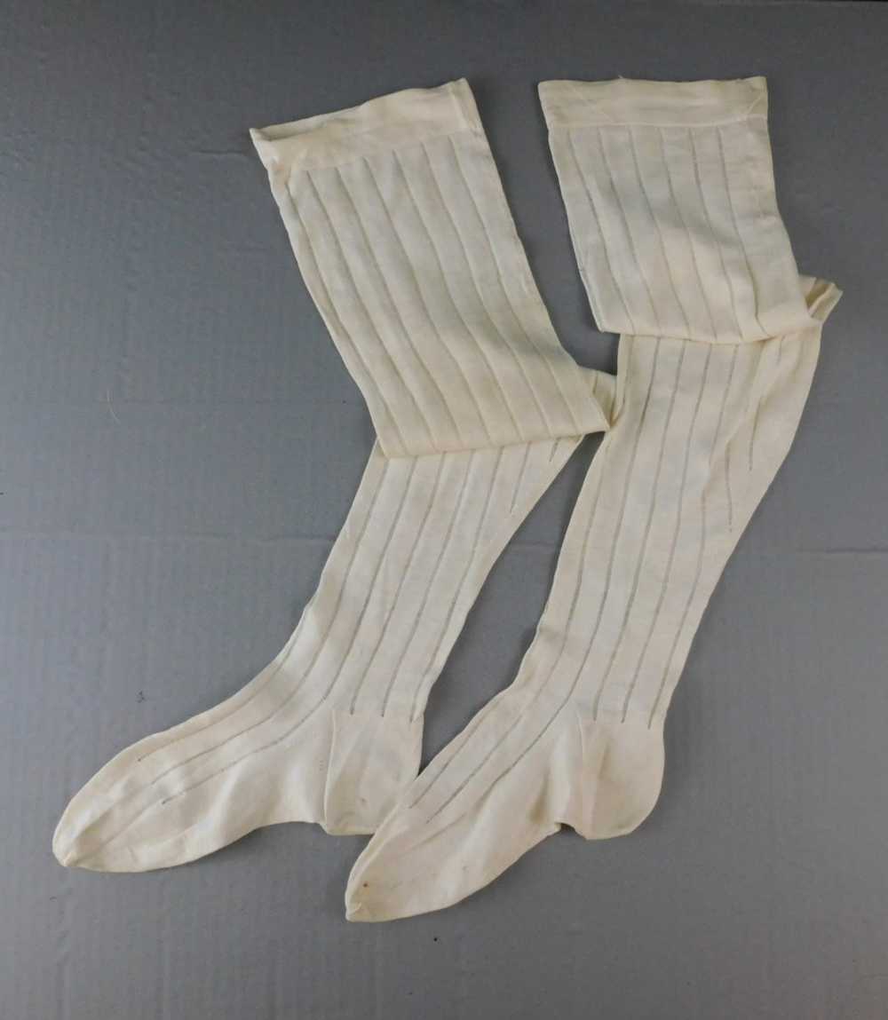 Antique 1900s Edwardian Ivory Cotton Stockings wi… - image 4