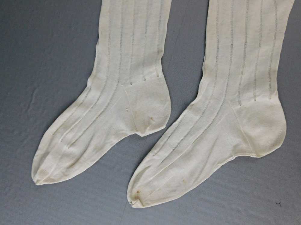 Antique 1900s Edwardian Ivory Cotton Stockings wi… - image 5
