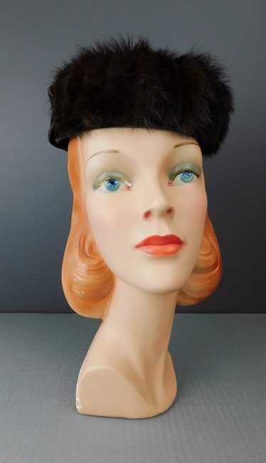 Vintage Black Velvet and Brown Mink Fur Hat with S