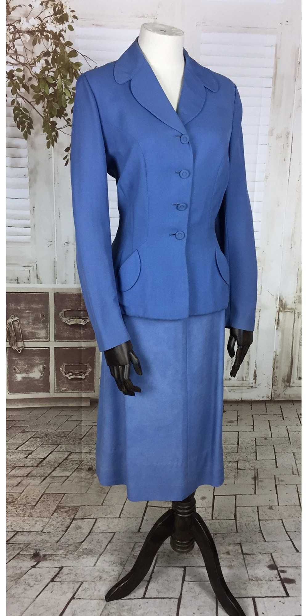 Original Late 1940s 40s Vintage Sky Blue Linen Su… - image 2