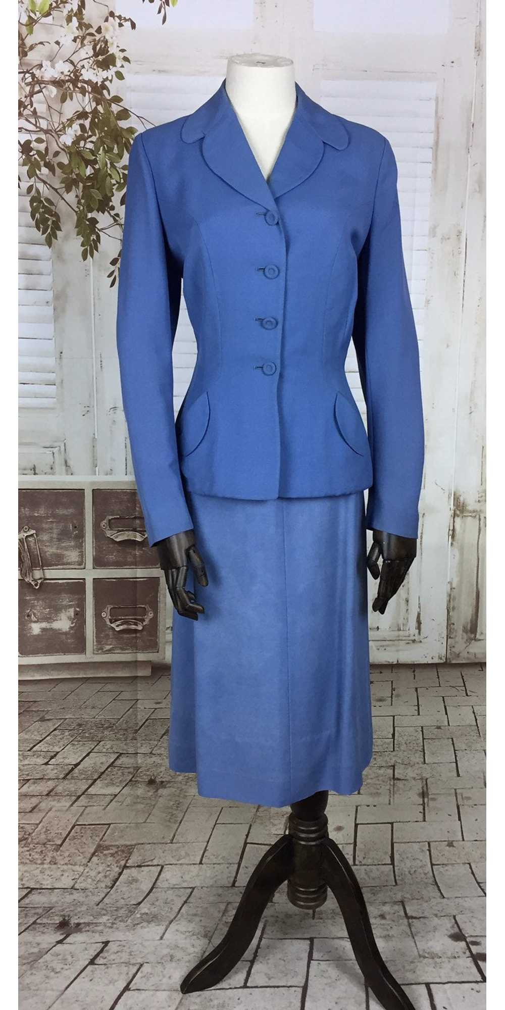 Original Late 1940s 40s Vintage Sky Blue Linen Su… - image 3