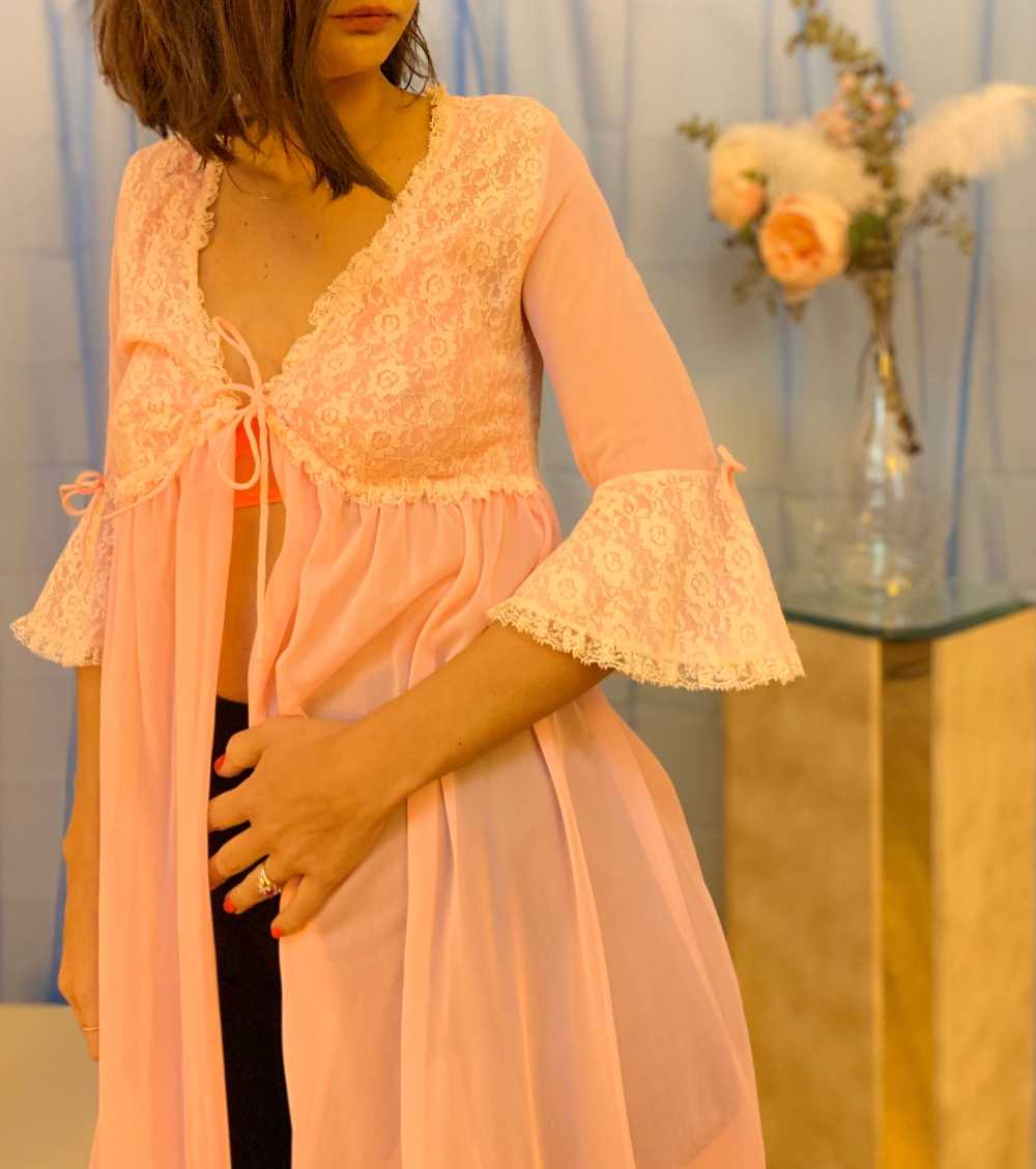 Sheer trumpet sleeve lace bed jacket - image 9