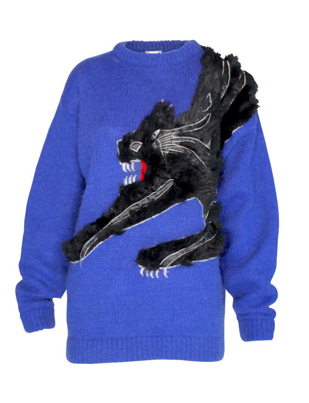 Kansai Yamamoto Cobalt Blue Knit Sweater with Bla… - image 1