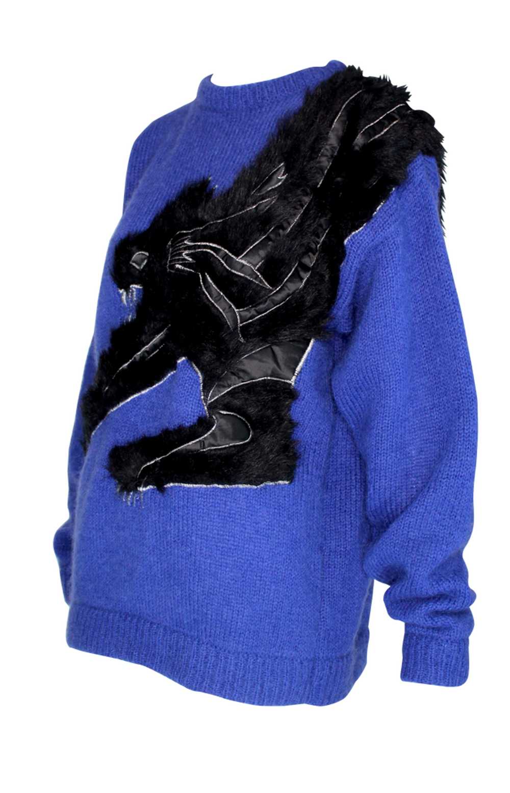 Kansai Yamamoto Cobalt Blue Knit Sweater with Bla… - image 2