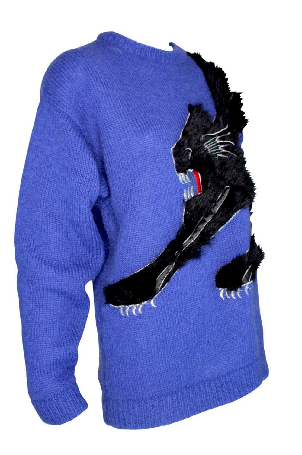 Kansai Yamamoto Cobalt Blue Knit Sweater with Bla… - image 3