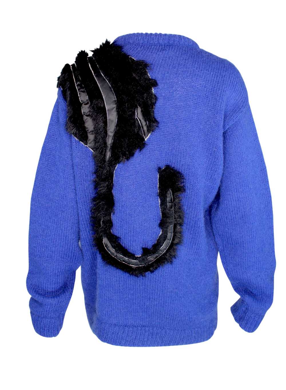 Kansai Yamamoto Cobalt Blue Knit Sweater with Bla… - image 4
