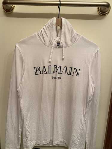 Balmain White Balmain Long Sleeve T-Shirt w/ hood 