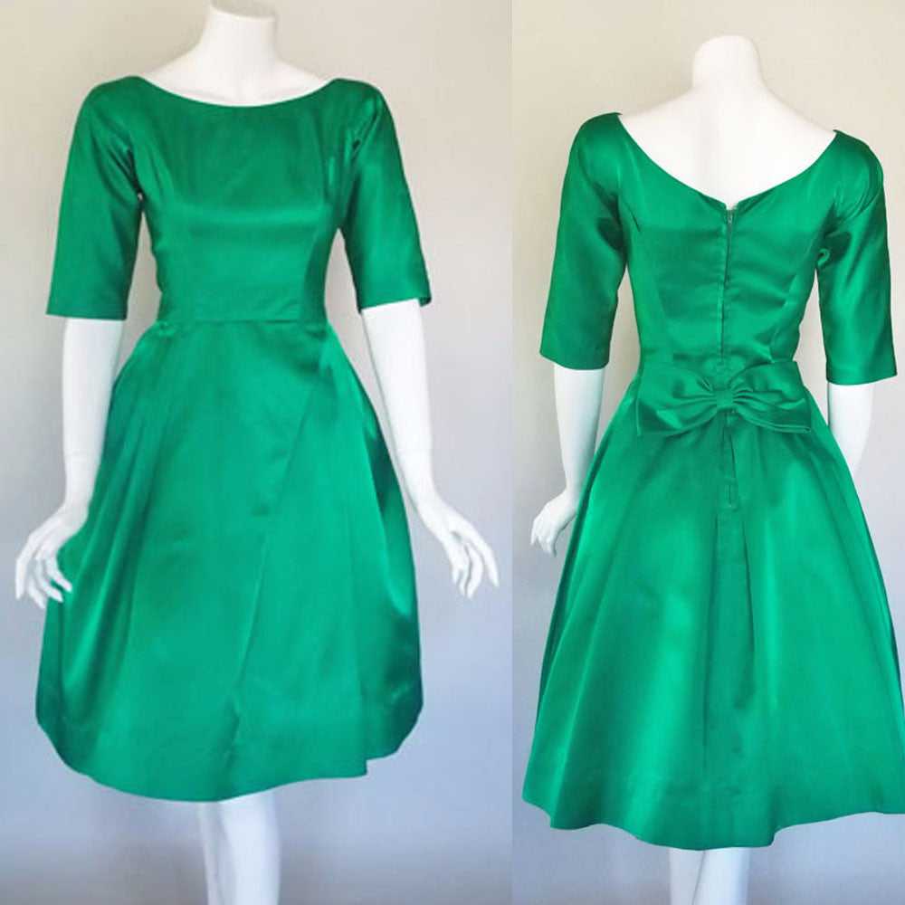 1960s Emerald Green Satin Dress - image 1