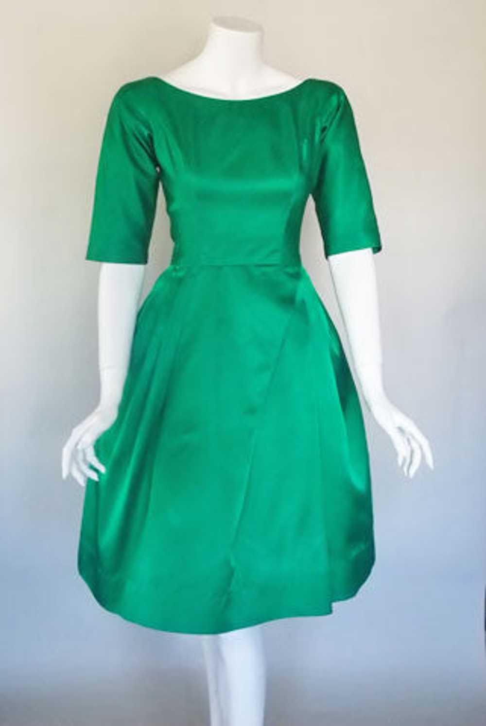 1960s Emerald Green Satin Dress - image 2