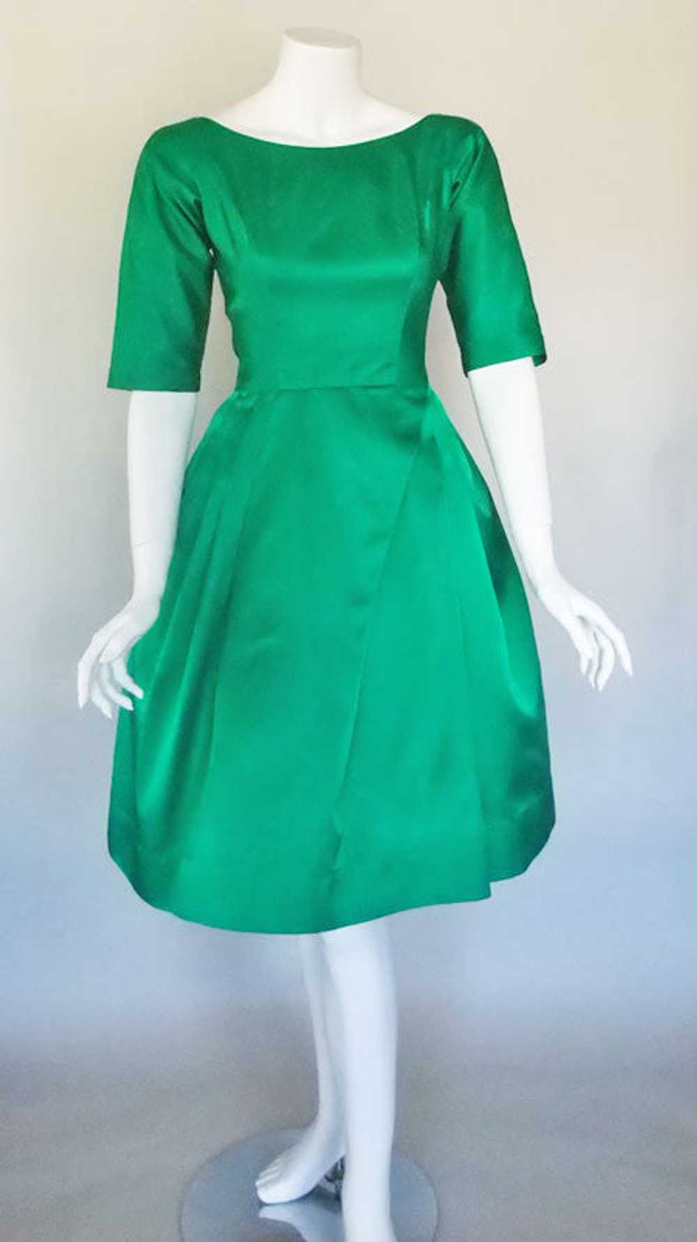 1960s Emerald Green Satin Dress - image 3