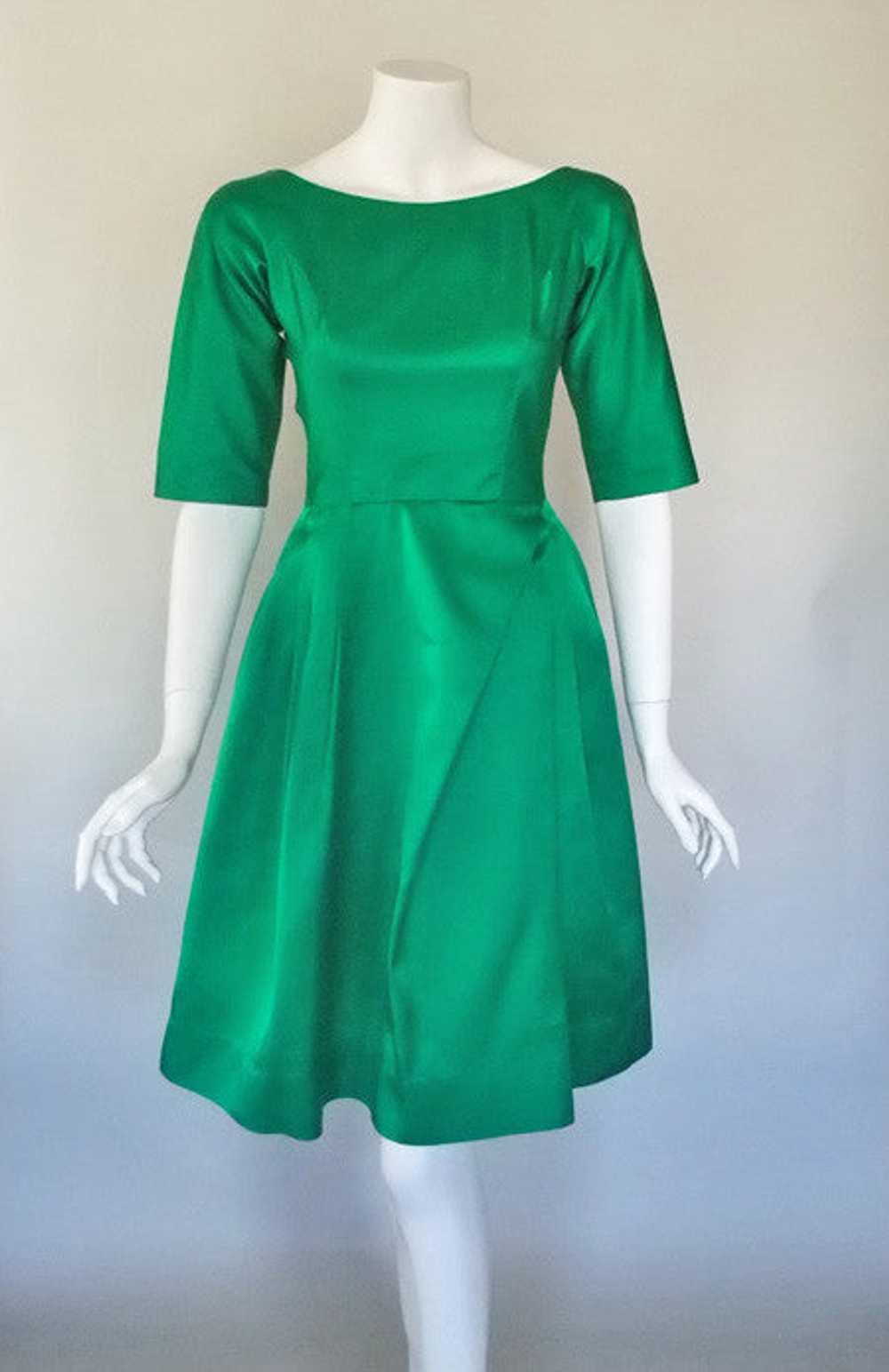 1960s Emerald Green Satin Dress - image 4