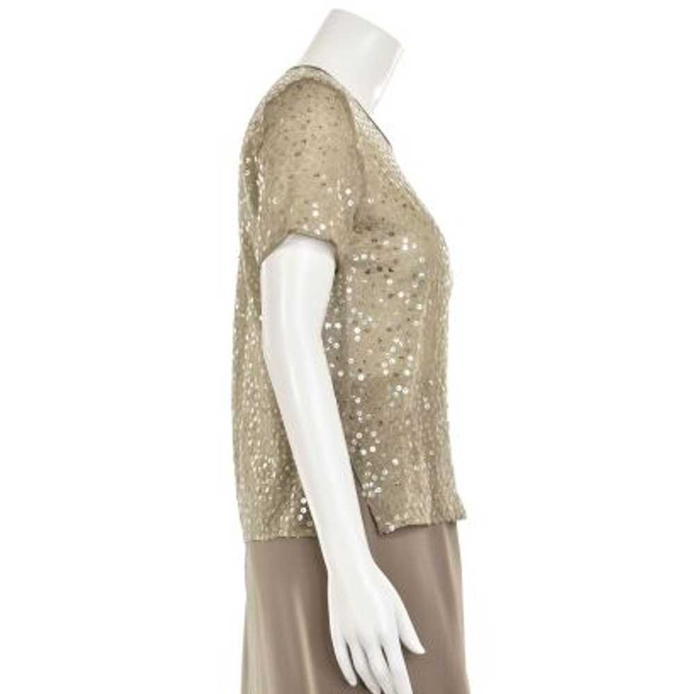 Escada Taupe Sequin Silk Blend Short Sleeve Blouse - image 4