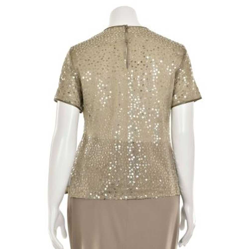 Escada Taupe Sequin Silk Blend Short Sleeve Blouse - image 5