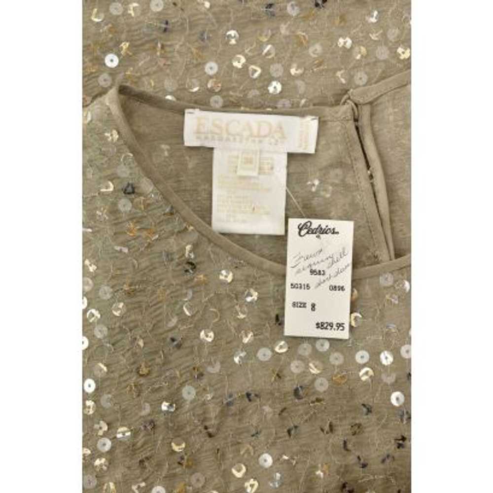 Escada Taupe Sequin Silk Blend Short Sleeve Blouse - image 6