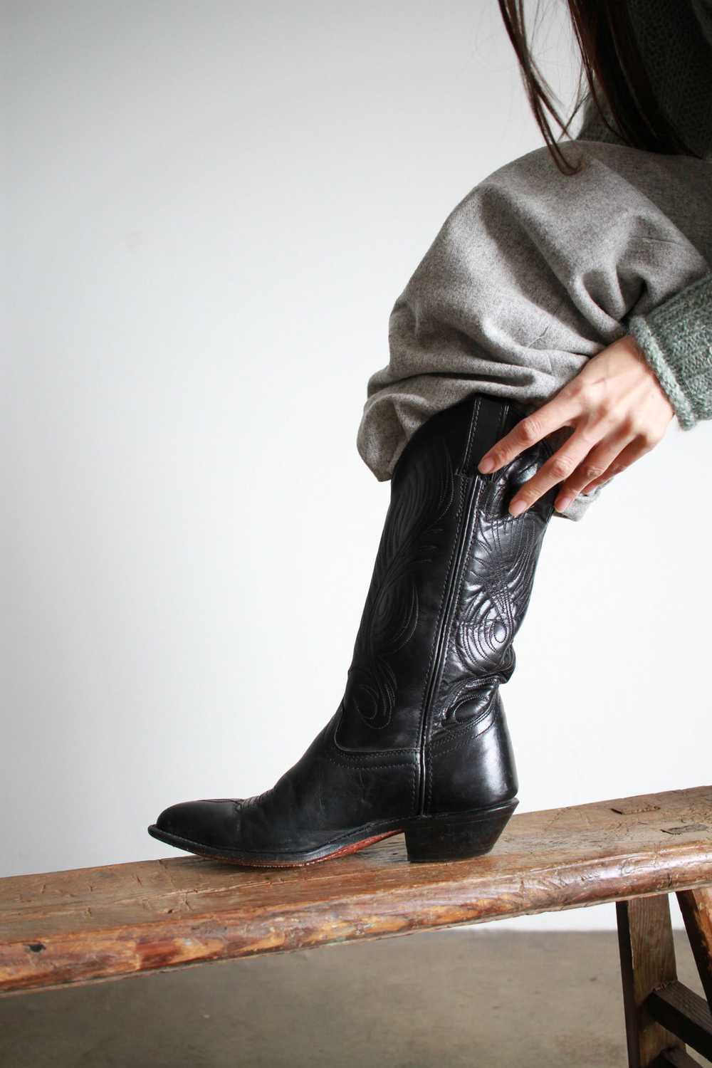 1980s Black Leather Western Cowboy Boots | 6.5 - image 2