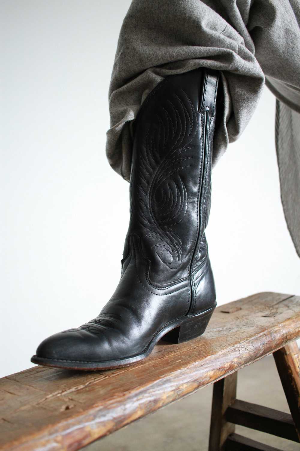 1980s Black Leather Western Cowboy Boots | 6.5 - image 3