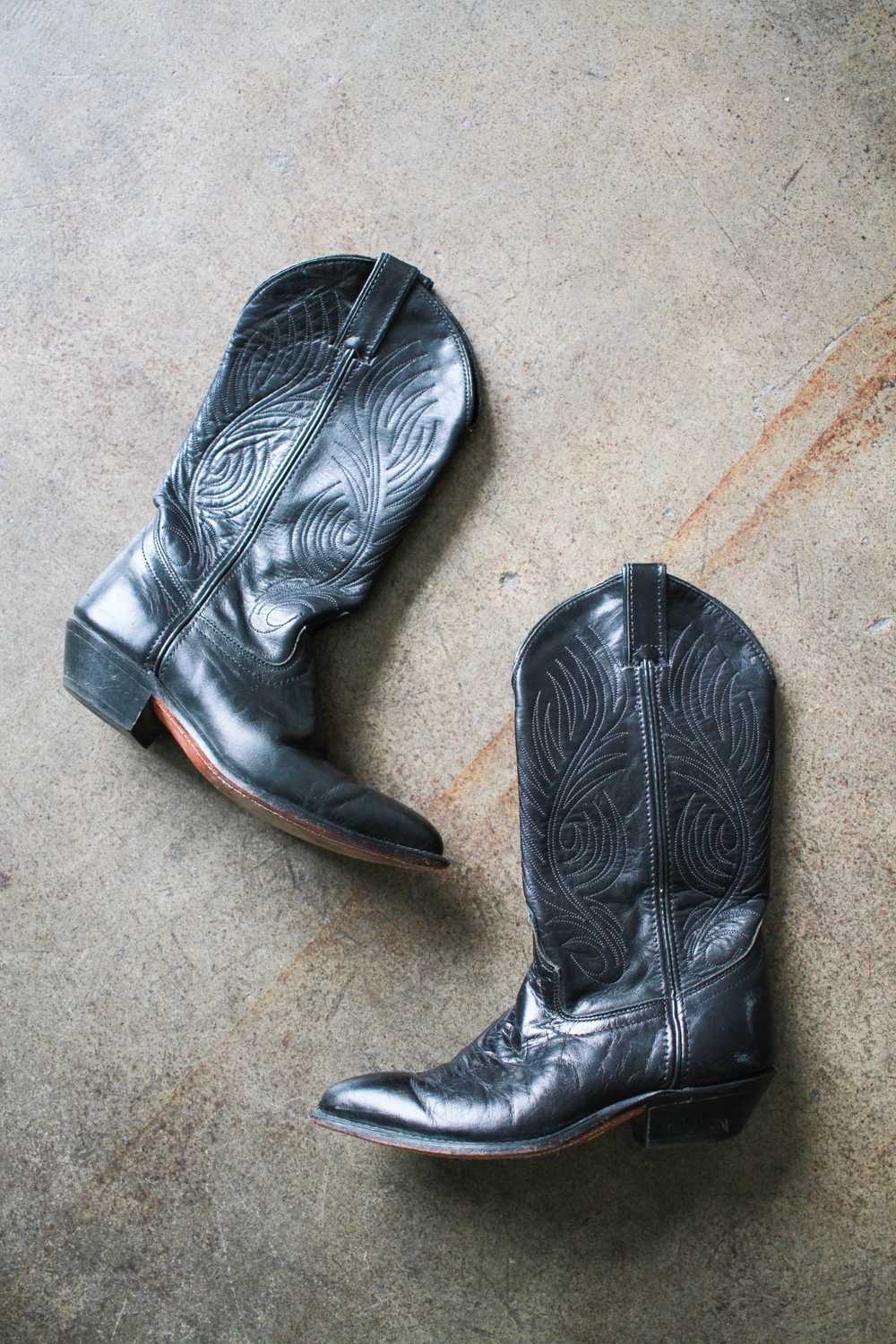 1980s Black Leather Western Cowboy Boots | 6.5 - image 4