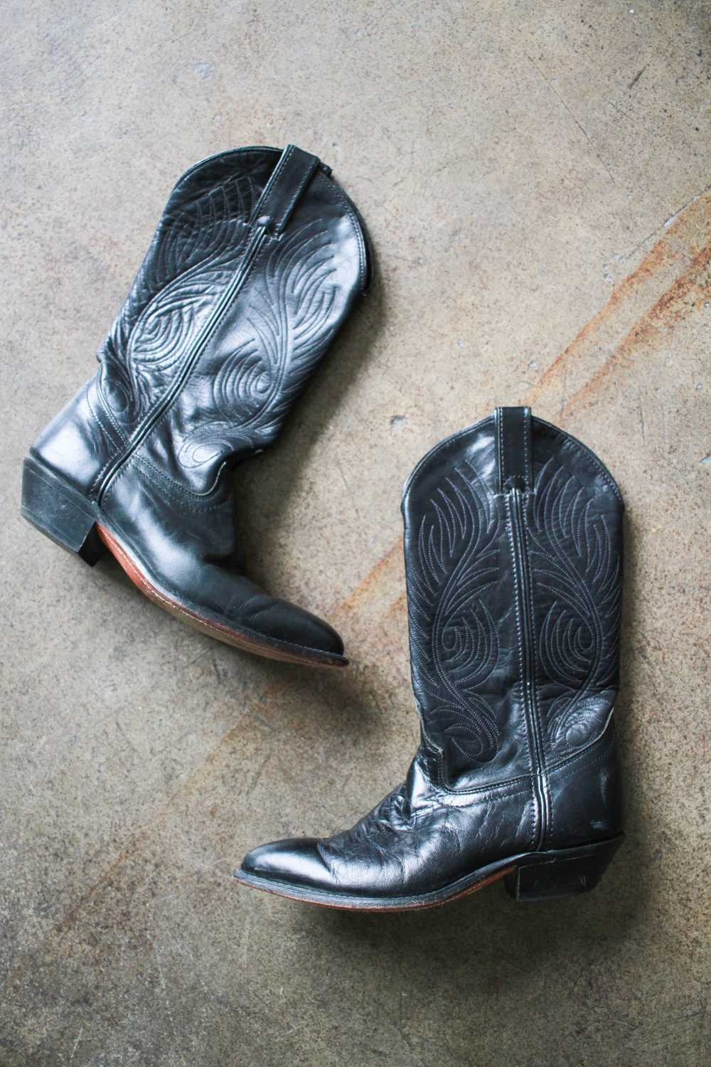 1980s Black Leather Western Cowboy Boots | 6.5 - image 5
