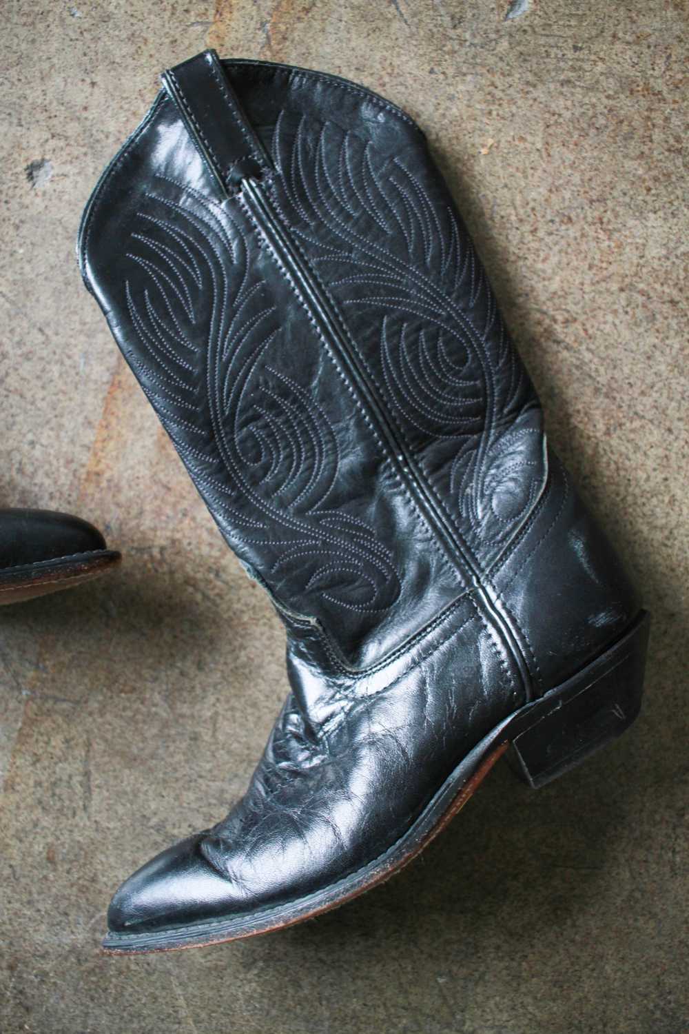 1980s Black Leather Western Cowboy Boots | 6.5 - image 6
