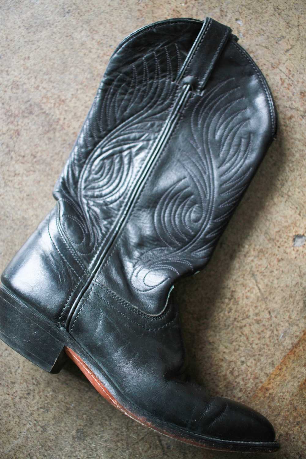 1980s Black Leather Western Cowboy Boots | 6.5 - image 7